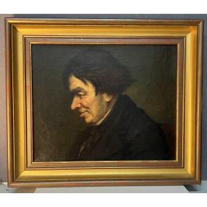 Exquisite Oil Painting On Canvas, Portrait Of A Man In Profile, 19th Century
