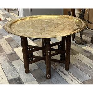 High-quality Oriental Ceremonial Tray In Copper And Silver, 19th Century, Iran/syria