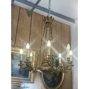 Contemporary Empire-style Chandelier In Sculpted Bronze, Illuminated By 8 Lights, High Quality