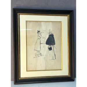 Mixed Media Drawing In India Ink, By Jean-louis Forain (1852-1931) 