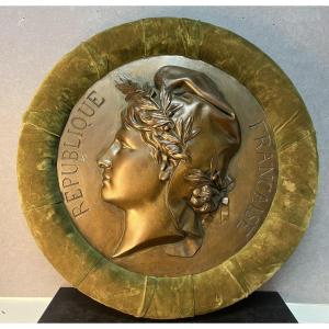 Bronze Medallion Of Marianne, A Timeless Symbol For Town Halls, French Collection