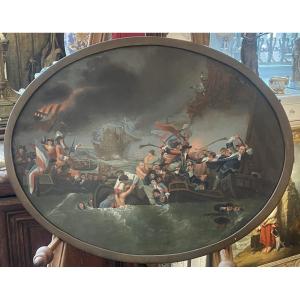 After Benjamin West (1738-1820), The Battle Of La Hogue, Early 19th Century, Oil On Sheet Metal