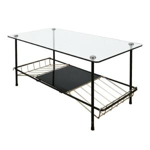 Black Steel Coffee Table With Magazine Holder Attributed To Pierre Guariche For Airborne, 1950s