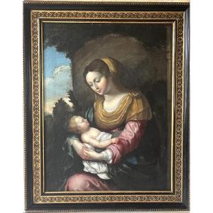 Oil On Canvas, Virgin And Child, Italy, Early 17th Century