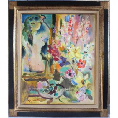 Woman With Bouquet Oil On Canvas From Klimek (1912-1992)