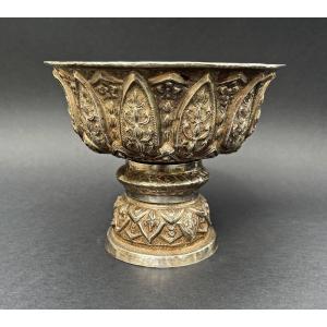 Antique Solid Silver Thai Bowl Buddhist Temple Altar Offering