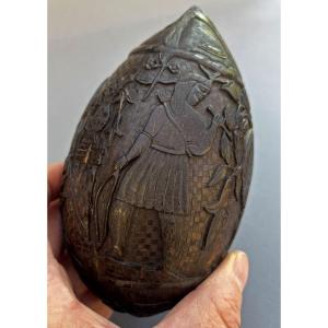 Antique Mexican Carved Coconut Carved Bugbear Money Box