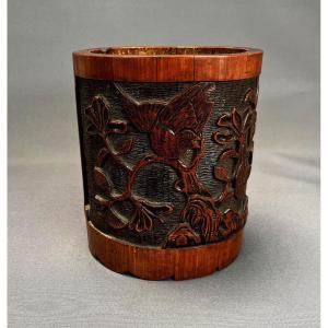 Antique Chinese Bamboo Brush Pot Large Size Authentic C19th Bitong 
