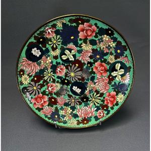 Antique Japanese Cloisonne Charger Floral Millefiori Meiji Period Circa 1890 - 1900