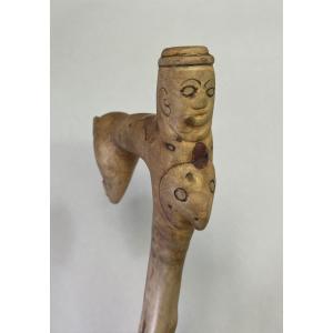 Walking Stick Cane Folk Art Spanish Carved Wood Juan R I C19th
