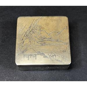 Antique Chinese Paktong Ink Box Scholars Table Inkstone Calligraphy