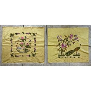 Pair Vietnamese Silk Embroidery Nguyen Dynasty