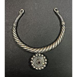 An Impressive Solid Silver Torque Necklace From Swat Valley, Pakistan. Tribal Jewelry