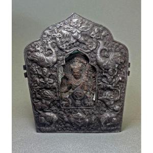 Antique Tibetan Gau Buddhist Ritual Amulet Case Padmasambhava Guru Rinpoche Tsa Tsa