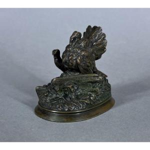 Small Antique French Animalier Bronze Turkey Sculpture, 19th Century Signed