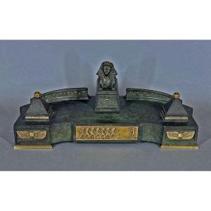 Antique French Art Deco Egyptian Style Bronze Inkwell Spinx By André Sadoux