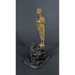 Antique Thai Holy Monk Ratanakosin Gilt Bronze Phra Malai Buddha