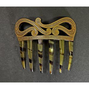 Antique Damascene Toledo Hair Comb, Hair Jewelry, French City Of Nîmes Gard