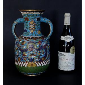 Large Antique Chinese Cloisonne Vase Dragons Jiaqing Period