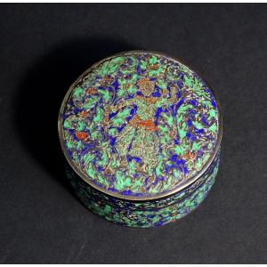 Antique Thai Silver Box Rare Coloured Enamel.