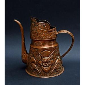 Antique Tibetan Copper Dragon Ewer "monk's Cap"