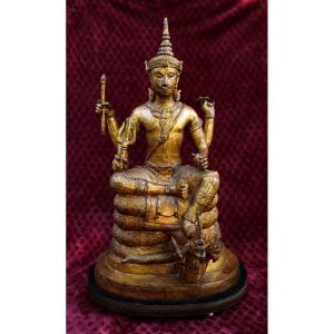 Very Large Antique Thai Hindu God Harihara, Rare, Gilt Bronze, Thailand Rattanakosin