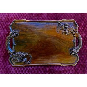 Antique Hand Carved Vietnamese Rosewood Tray Grape Vines Vietnam