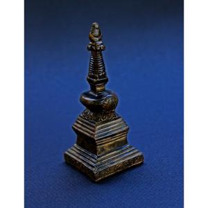 Ancient Tibetan Bonze Stupa Chorten From Buddhist House Altar C19th Tibet