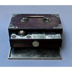 Important, Rare, Antique Traveling Opium Box Huanghuali & Paktong China Chinese