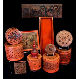Collection Of Antique Burmese Lacquer Ware. Betel. 11 Pce. Burma
