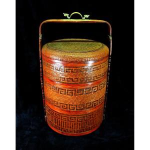 Antique Chinese Wicker Picnic Basket