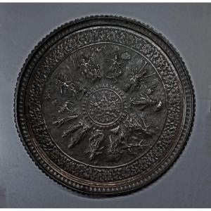 Large Antique Indian Repoussé Copper Plaque Hindu Gods And Deities