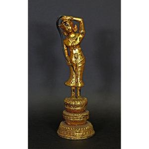 Thai Earth Goddess Protector Of Buddha Rattanakosin Period Gilt Bronze Phra Mae Thorani