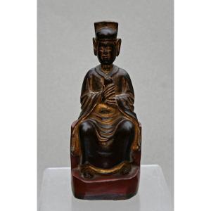 Antique Vietnamese Lacquered Wood Statue Wenchang, God Of Literature, Help With Exams