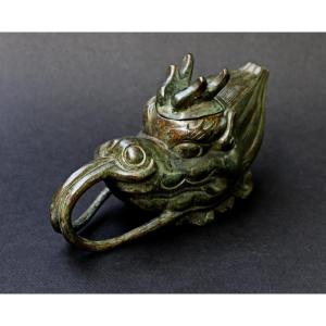 Antique Chinese Bronze Dragon Head Teapot Or Wine Pot