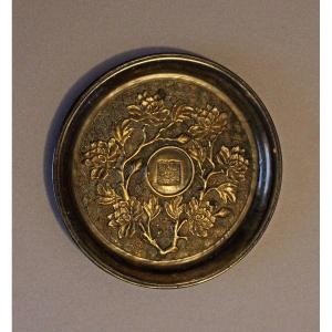  Antique Chinese Bronze Dish. Seal Mark. Objects For The Scholars Table 