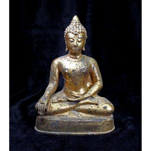 Large Thai Gilt Bronze Figure Of Shakyamuni Buddha, 19th Century Bhumisparsha Mudra