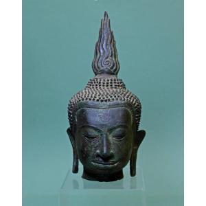 Antique Bronze Buddha Head Thailand Thai Buddhist