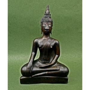 Large Antique Bronze Buddha Laos 16th / 17th Century Bhumisparsha Mudra Buddhist Sculpture