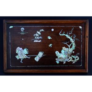 Small Tray In Rosewood And Mother-of-pearl Narrative Scene Vietnam, Indochina, 19th Century