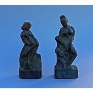 Pair Of Indian Bronzes Hindu Goddess Chola  9th To The 13th Century.