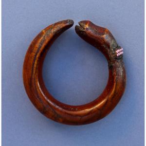Antique African Ivory Snake Head Bracelet, 19th Century Lega Congo