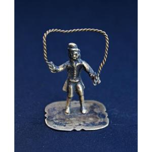 Antique Dutch Solid Silver Miniature Figure Of A Man Skipping. Hallmarks.