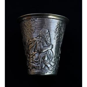 Antique Miniature Goblet In Solid Silver, Hallmarked, Biblical Scene. Dolls House