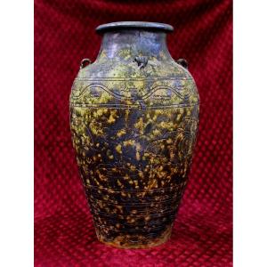 Very Large Antique Chinese Martaban Pottery Storage Vase/jar 50cm.