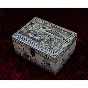 Large Antique Indian Mughal Wooden Painted Box.