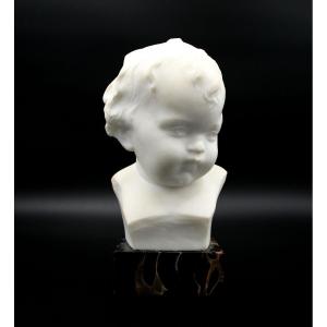 Antique Italian Carrara Marble Bust Of A Cute Baby Signed
