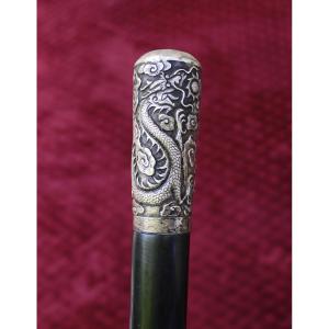 Antique 19th Century Chinese Export Silver Walking Stick