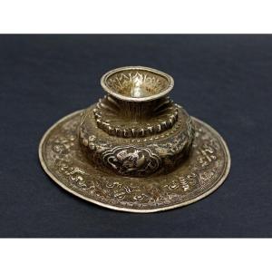 Antique Tibetan Solid Silver Cover For Ja Bo Tea Bowl