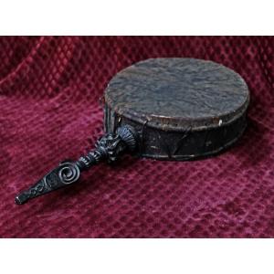 Antique Nepalese Shaman Drum Dhyāngro Carved Ritual Phurba Handle Jhākris